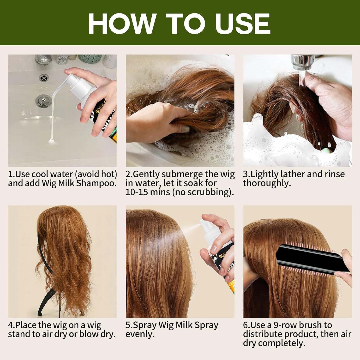 imageWig Head Stand with Wig Brush Comb Set Travel Wigs Holder Comb Set for Women Human and Synthetic Hair 2in 1 Wig Milk Spray amp Shampoo Hydrates amp Moisturizes Promotes Silkiness amp Shine Easy Combing