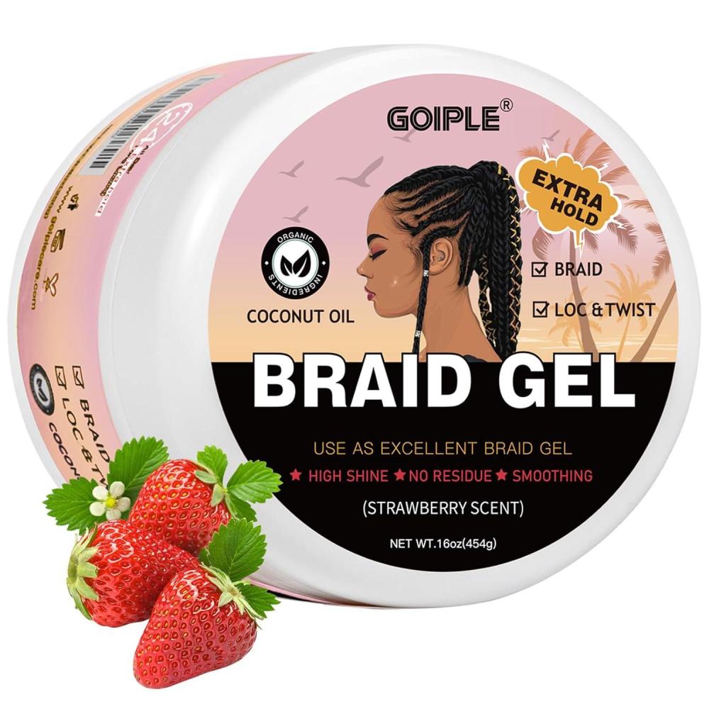 image16oz Big Capacity Braid Gel Good for Twist Locs Braids Edge No Flake Extra Hold High Shine Braiding Gel amp Edge Control Loc Gel Long Lasting for Locks Cornrows Smooths amp Tames Frizz16oz Strawberry Flover