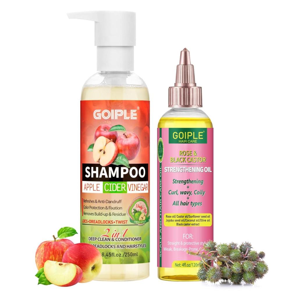 image2 in 1 Deep Clean amp Conditioner Apple Cider Vinegar Shampoo Rose amp Castor Hair Oil for Hair Growth Strengthening Hair Oil Braid Shampoo Hair Growt Oil Set For Dreadlocks Locs Twist All Hair Typesshampoocastor oil2pcs