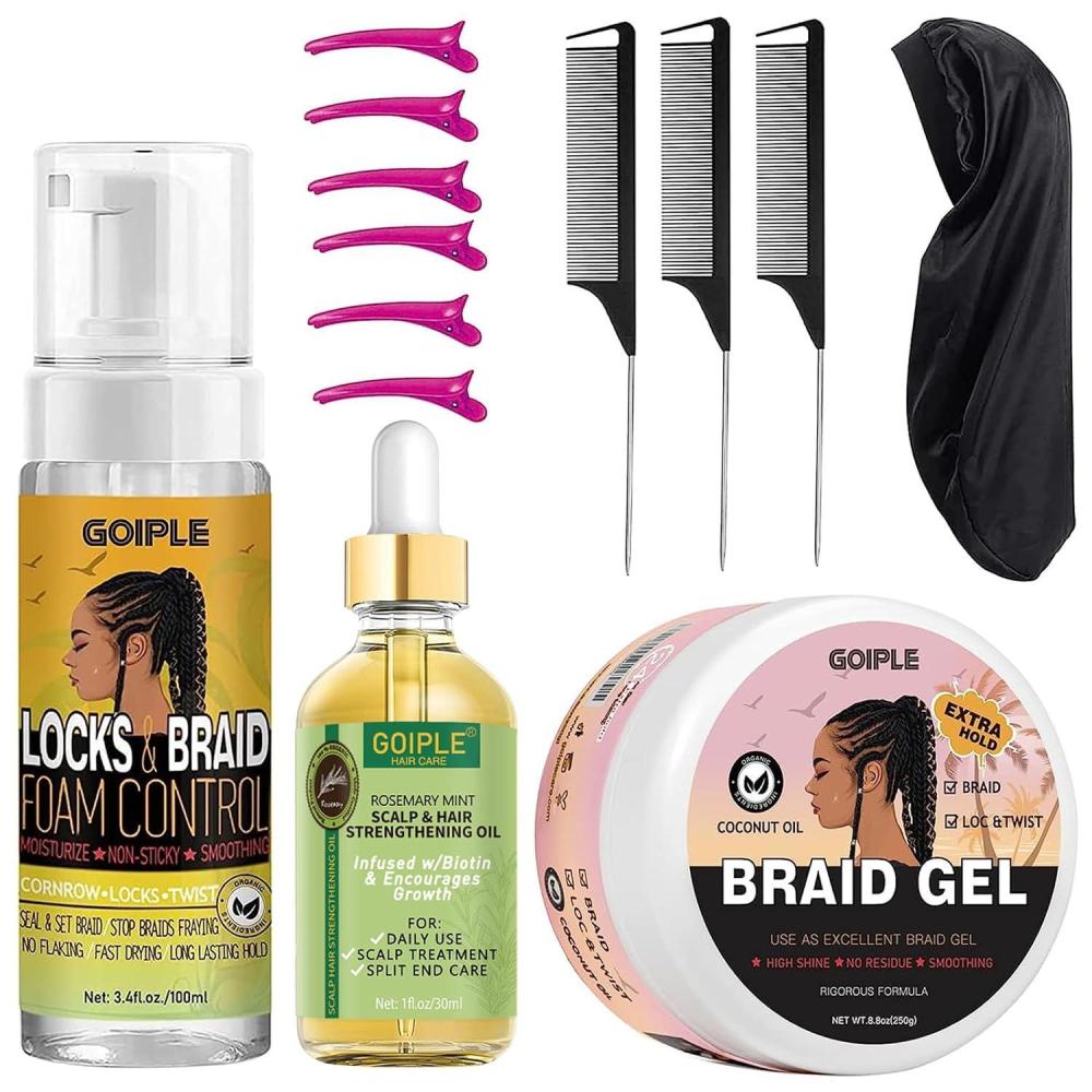 imageExtra Hold Styling Gel and Mousse for Braids Twists Locs Cornrows  Frizz Taming Smoothing amp Edge Control with Rosemary Hair Growth Oil Bonus Hair Combs Bonnet Clips