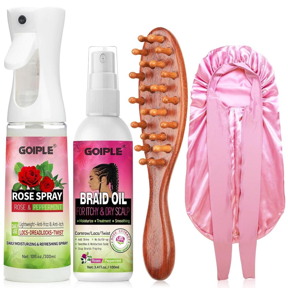 imageRose Water for Hair Loc Spray Refreshing for Locs  Braid Oil for Soothes Moisturizes Dry amp Itchy Scalp Braiding Scalp Oil for Twists  Loc Brush for Dreads Comfortable Massage Comb amp Braid Bonnetrose water spray4pcs