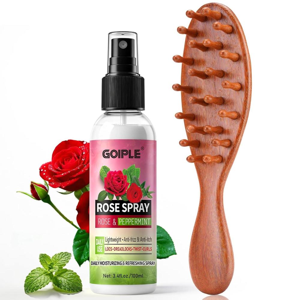 imageRose Water for Hair Loc Spray Refreshing for Locs Rose Water Scalp Moisturizer Hydrating Dreadlock Rosewater amp Peppermint Spray Oversize Loc Brush for Dreads Comfortable Massage Wide Tooth Comb