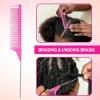 Hair Comb for Detangling Defining & Separating Curls – Rat Tail Comb 3 Row Unbraider Detangler Brush For Braids – Rose Water Spray To Moisturize & Soften Braids – Styling Combs for All Hair Types(pink)