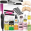 Electric Hot Comb Hair Straightener, Deluxe Electrical Straightening Comb Curling Iron for Natural Black Wigs, Hot Comb Electric for Wigs Pressing Combs with Wig Glue Melting Spray Hair Wax Stick(Pink-28pcs)