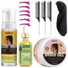 Extra Hold Styling Gel and Mousse for Braids, Twists, Locs, Cornrows – Frizz Taming, Smoothing & Edge Control with Rosemary Hair Growth Oil (Bonus: Hair Combs, Bonnet, Clips)