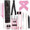 Goiple 11 PCS Wig Kit for Lace Front Wigs for Beginners, Hair Wax Stick Lace Melting Elastic Band for Wigs, Edge Laying Scarf, Eyebrow Razor, Tweezer, Edge Brush, Wig Band, Mini Scissor, Comb (Beige)(Black)