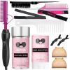 Goiple Electric Hot Comb Pink Hair Straightener Electrical Straightening Comb Curling Iron for Natural Black Hair Wigs with Wide Tooth/Rat Tail Comb, Wax Stick, Wig Cap, Edge Band, Hair Clips(Hot Comb-12pcs)