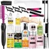 Goiple Electric Hot Comb Pink Hair Straightener Electrical Straightening Comb Curling Iron for Natural Black Hair Wigs with Wide Tooth/Rat Tail Comb, Wax Stick, Wig Cap, Edge Band, Hair Clips(Hot Comb-28pcs)