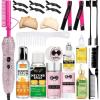 Hot Comb Hair Straightener Set for Lace Front Wigs – Heat Pressing Combs Ceramic Curling Flat Iron Electric Hot Comb for Wigs – Hair Straighteners Straightening Comb for Women Wig Installation Kit(Pink)