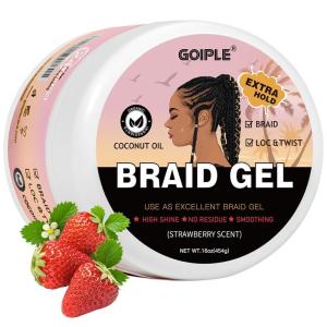 16oz Big Capacity Braid Gel Good for Twist, Locs, Braids, Edge No Flake Extra Hold High Shine Braiding Gel & Edge Control, Loc Gel Long Lasting for Locks, Cornrows Smooths & Tames Frizz(16oz Strawberry Flover)