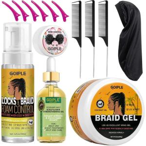 Strong Hold Extra Hold Braiding Gel & Edge Tamer – Tames Frizz, Smoothing Mousse for Twists, Locs, Braids, Cornrows (with Hair Oil, Hair Combs, Bonnet, and Clips)(pineapple-14pcs)