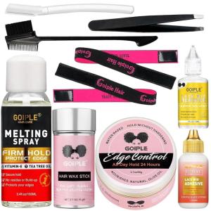Wig Glue for Front Wigs Adhesive for Closure Wigs Extensions – Lace Melting Spray for Wigs Lace Front Hair Glue Tools with Remover Hair Wax Stick Edge Control Wig Cap Edge Comb Elastic Bnad Set(lace glue & melting spray kit)