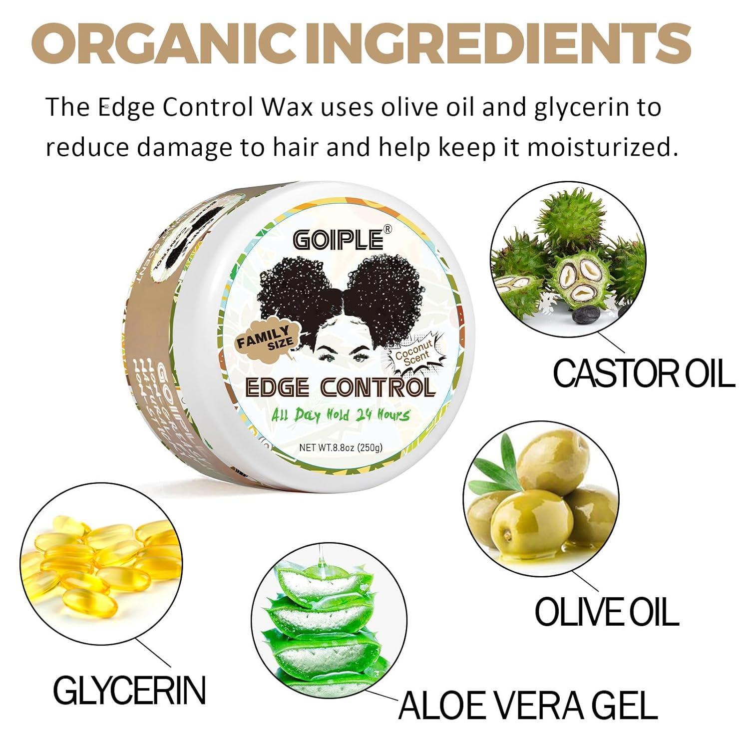 image825 OZ Edge Control Wax for Women Strong Hold Nongreasy Edge Smoother Edge Control for Back Hair Extreme Hold Pack Hair Gel for All Hair Types No Flaking Extra Hold Waterbased Edge Stay Gel Set88oz edge control coconut scent
