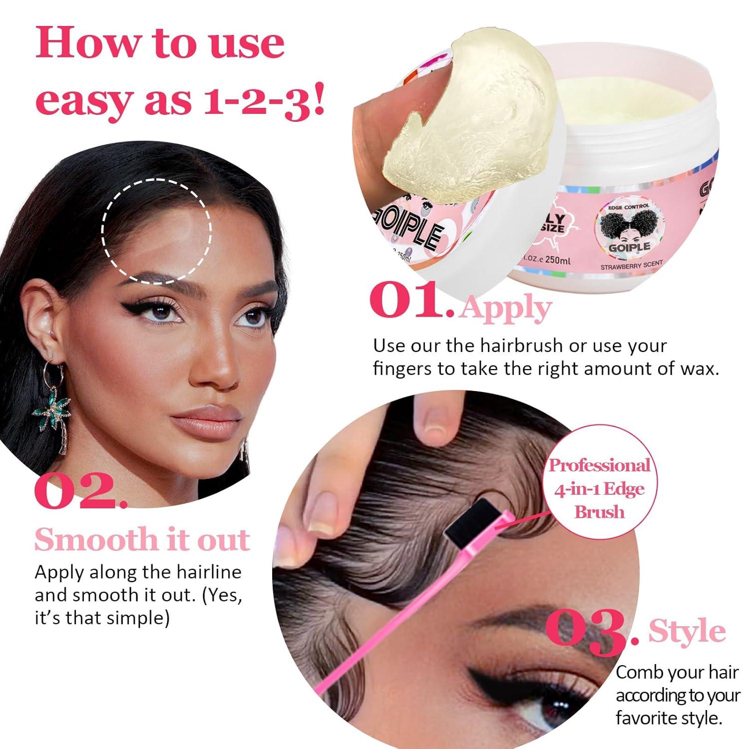 image825 OZ Edge Control Wax for Women Strong Hold Nongreasy Edge Smoother Edge Control for Back Hair Extreme Hold Pack Hair Gel for All Hair Types No Flaking Extra Hold Waterbased Edge Stay Gel Set825oz edge control set5pcs