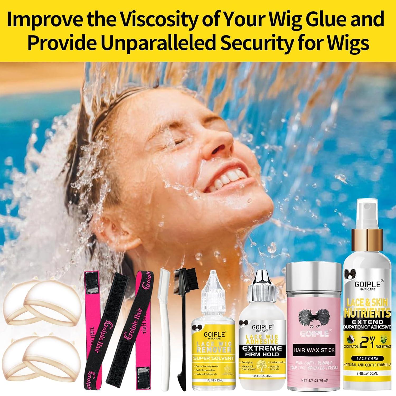 imageWig Glue for Lace Front Wigs Waterproof Lace Front Wig Adhesive amp Silicone Applicator for Wigs Strong Hold Transparent Lace Glue Edge Band for Hair Replacement Invisible Hair Bonding Adhesive4PCSlace glue12pcs