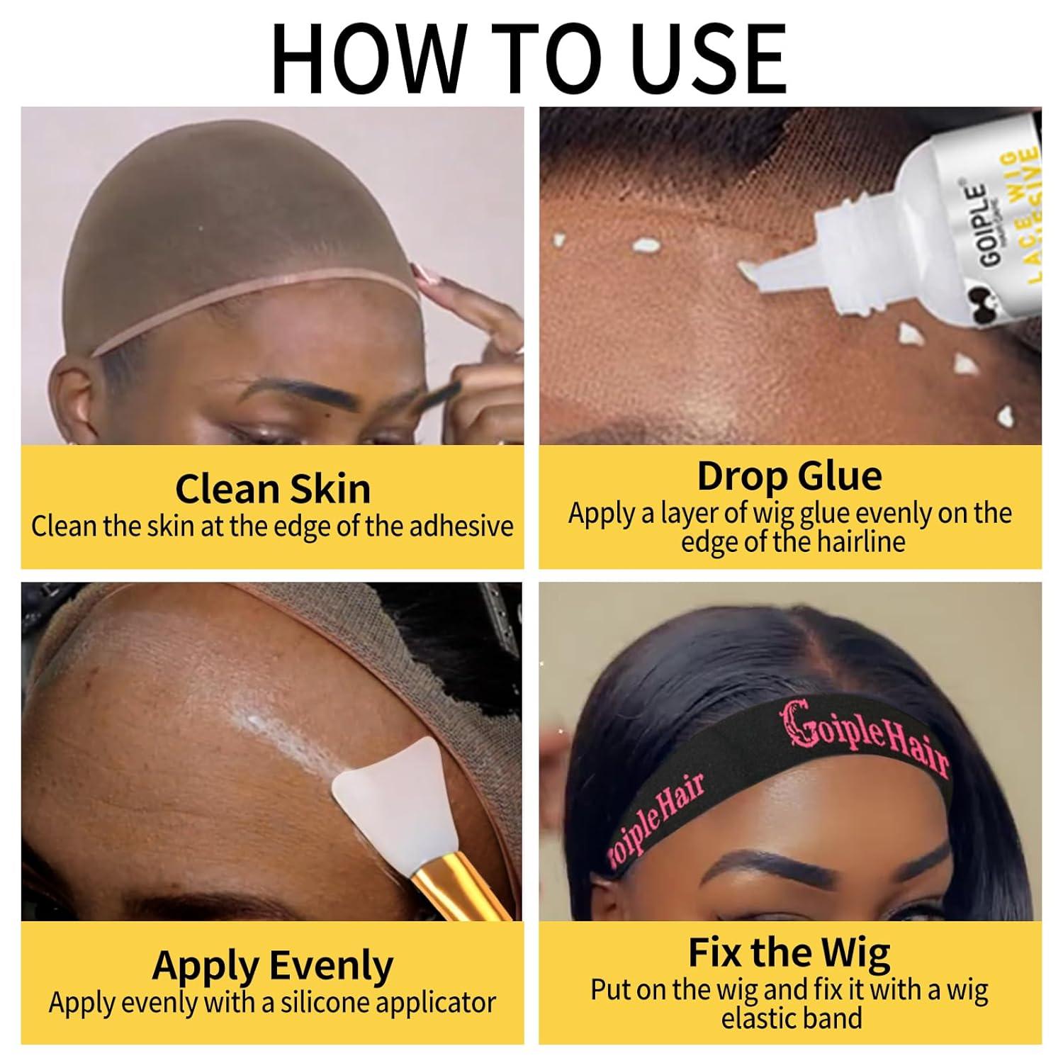 imageWig Glue for Lace Front Wigs Waterproof Lace Front Wig Adhesive amp Silicone Applicator for Wigs Strong Hold Transparent Lace Glue Edge Band for Hair Replacement Invisible Hair Bonding Adhesive4PCSTransparent