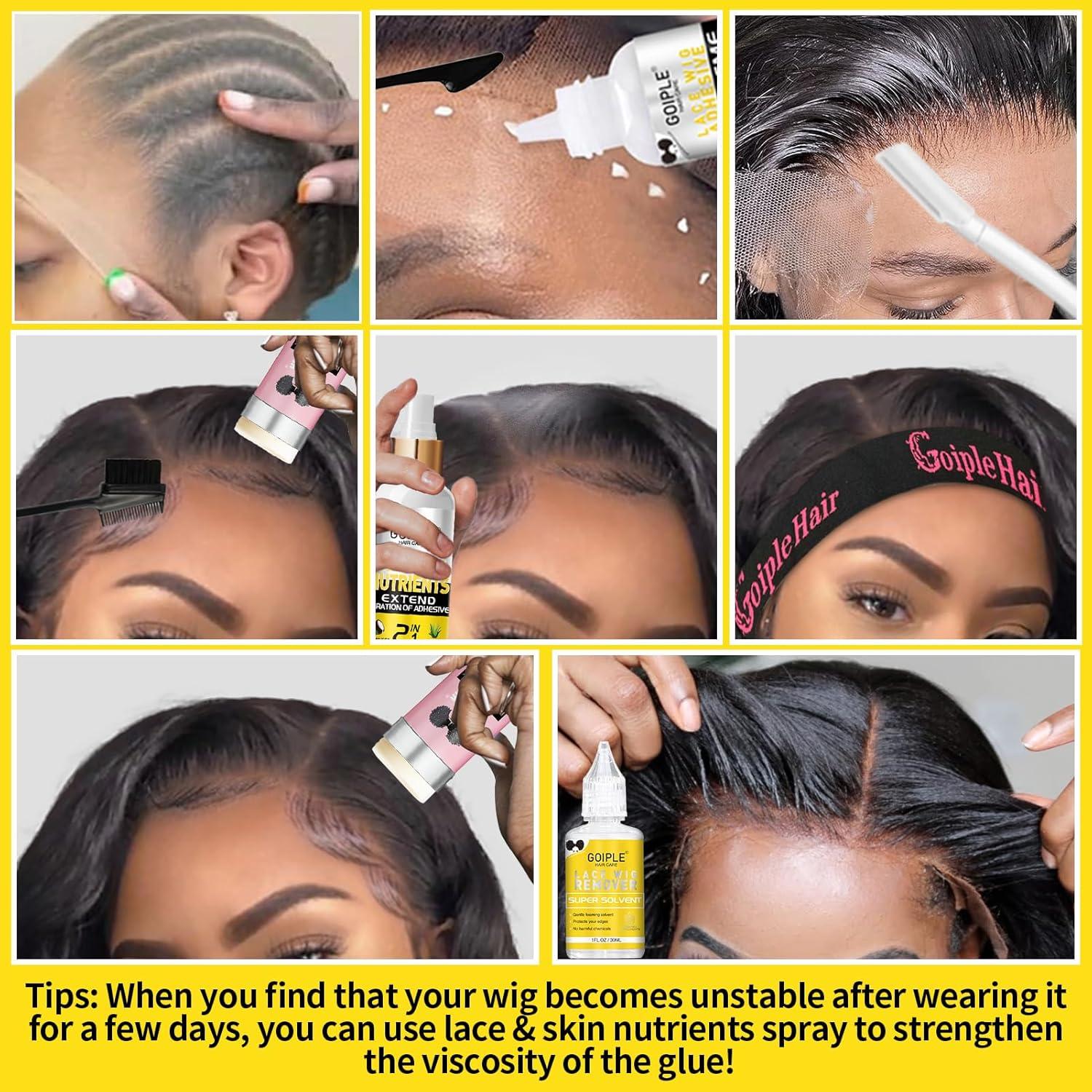 imageWig Glue for Lace Front Wigs Waterproof Lace Front Wig Adhesive amp Silicone Applicator for Wigs Strong Hold Transparent Lace Glue Edge Band for Hair Replacement Invisible Hair Bonding Adhesive4PCSlace glue12pcs