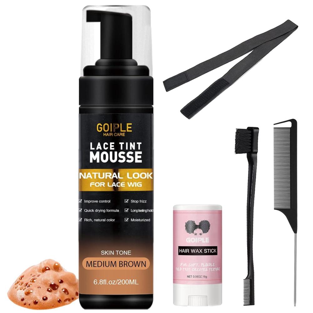imageLace Tint Melting Mousse for Womens Hair Wigs Toupees and Hairpieces  68 fl oz Natural Finishing Color Tool Set Dark BrownMedium Brown5pcs