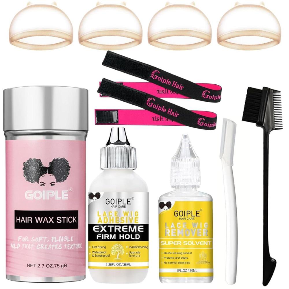 imageWig Glue for Lace Front Wigs Waterproof Lace Front Wig Adhesive amp Silicone Applicator for Wigs Strong Hold Transparent Lace Glue Edge Band for Hair Replacement Invisible Hair Bonding Adhesive4PCSlace glue11pcs