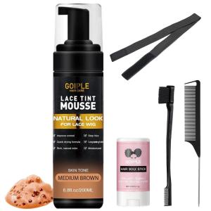 Lace Tint Melting Mousse for Women’s Hair Wigs, Toupees, and Hairpieces – 6.8 fl oz Natural Finishing Color Tool Set (Dark Brown)(Medium Brown-5pcs)