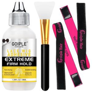 Wig Glue for Lace Front Wigs, Waterproof Lace Front Wig Adhesive & Silicone Applicator for Wigs, Strong Hold Transparent Lace Glue Edge Band for Hair Replacement Invisible Hair Bonding Adhesive(4PCS)(Transparent)