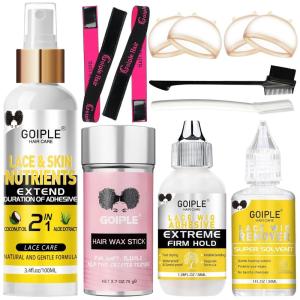 Wig Glue for Lace Front Wigs, Waterproof Lace Front Wig Adhesive & Silicone Applicator for Wigs, Strong Hold Transparent Lace Glue Edge Band for Hair Replacement Invisible Hair Bonding Adhesive(4PCS)(lace glue-12pcs)