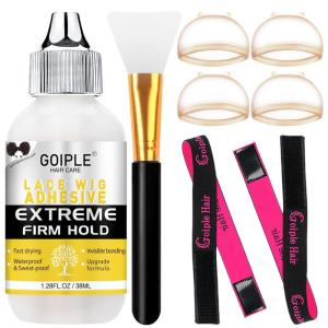 Wig Glue for Lace Front Wigs, Waterproof Lace Front Wig Adhesive & Silicone Applicator for Wigs, Strong Hold Transparent Lace Glue Edge Band for Hair Replacement Invisible Hair Bonding Adhesive(4PCS)(lace glue & applicator -8pcs)