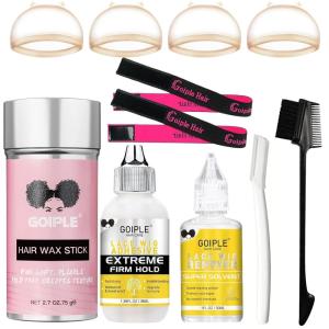Wig Glue for Lace Front Wigs, Waterproof Lace Front Wig Adhesive & Silicone Applicator for Wigs, Strong Hold Transparent Lace Glue Edge Band for Hair Replacement Invisible Hair Bonding Adhesive(4PCS)(lace glue-11pcs)