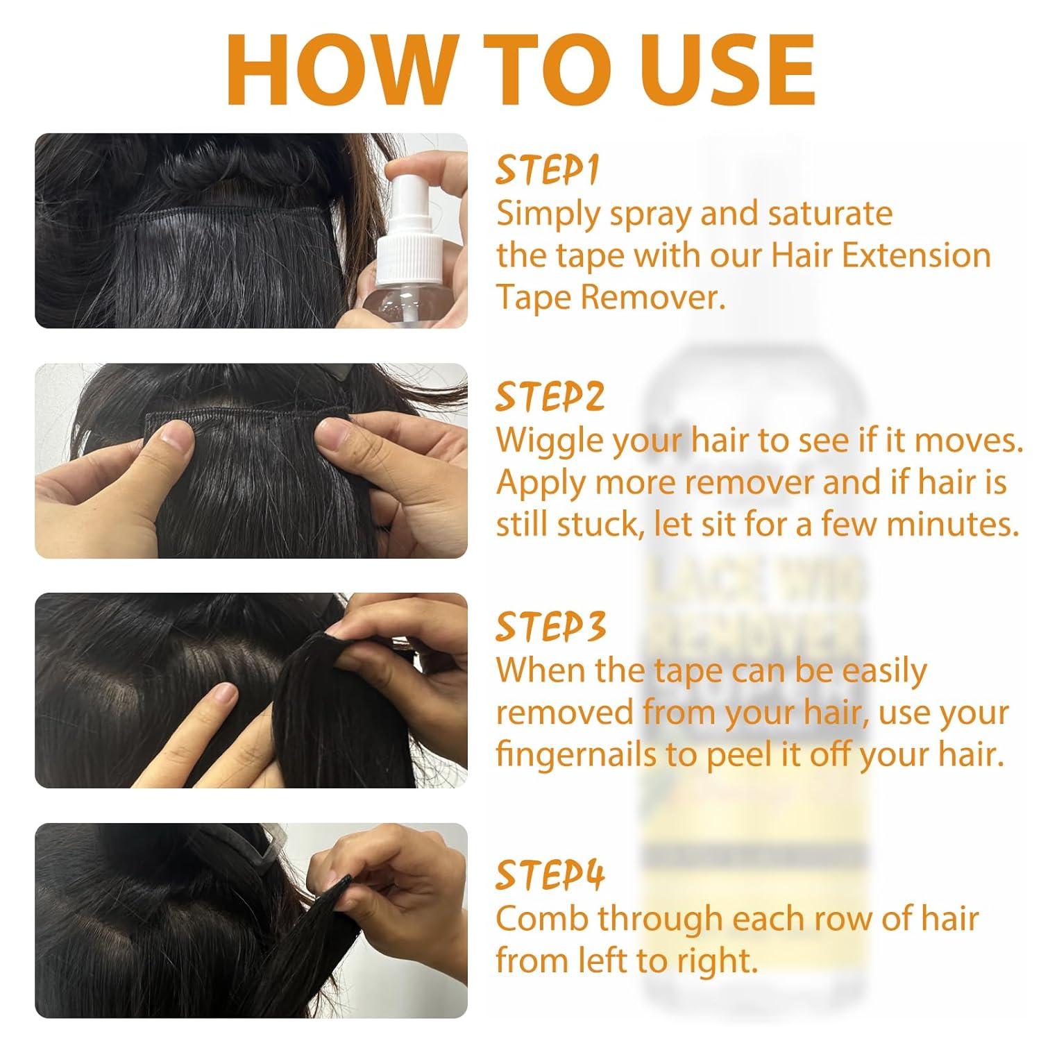 image4 FL OZ Tape in Extension Remover Hair Glue Remover Fast Acting Hair Extensions Remover Wig Adhsive Remover Tape in Hair Extensions Adhesive Remover Removes Hair Glue Wig Tape amp Edge Brush