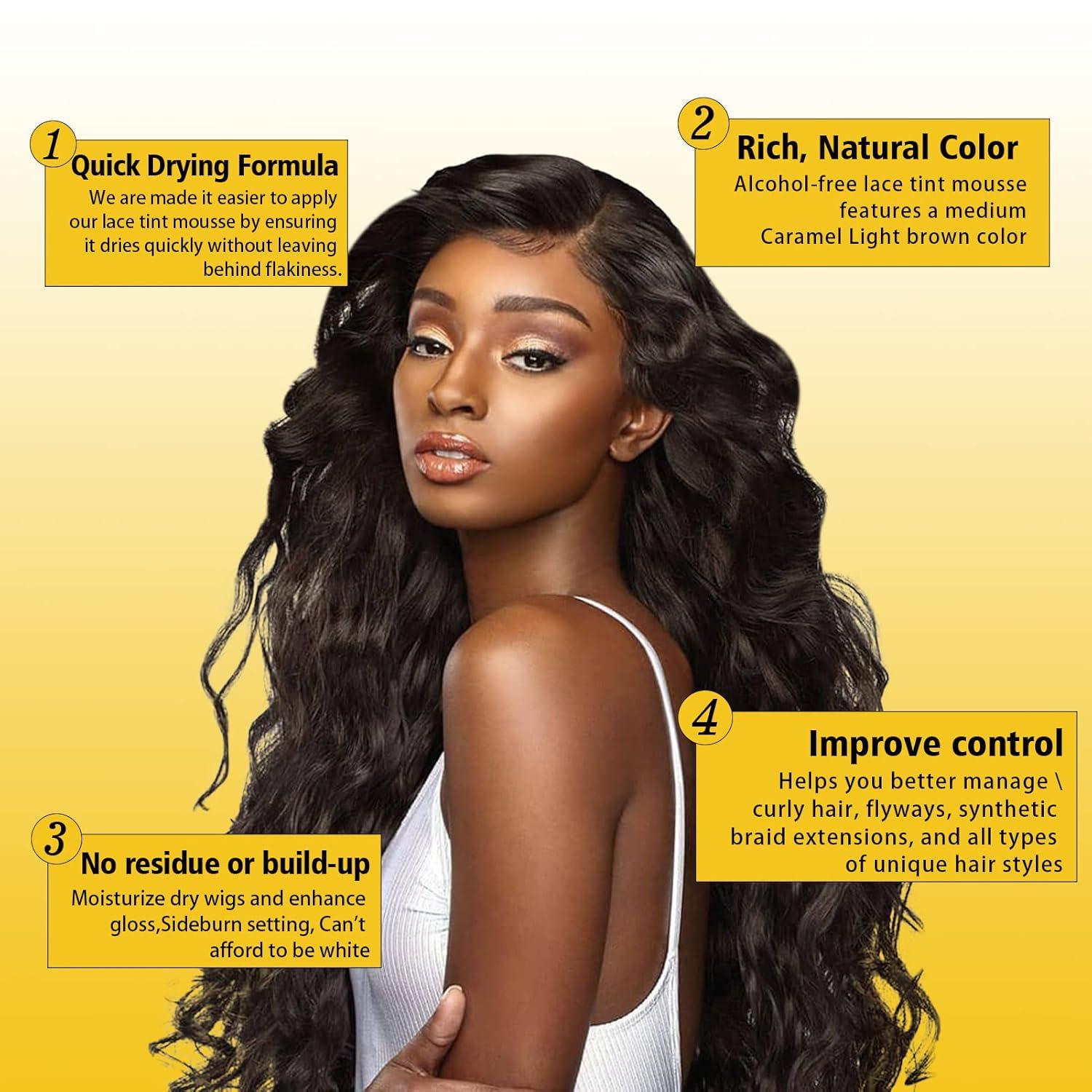 imageLace Tint Melting Hair Mousse 68 fl oz Lace Tint Mousse for Women Hair Wig Lace Wigs Toupees and Hairpieces Natural Finishing Lace Color Lace Tint Mousse for Wigs Melts Lace Foam TintLight BrownDark Brown