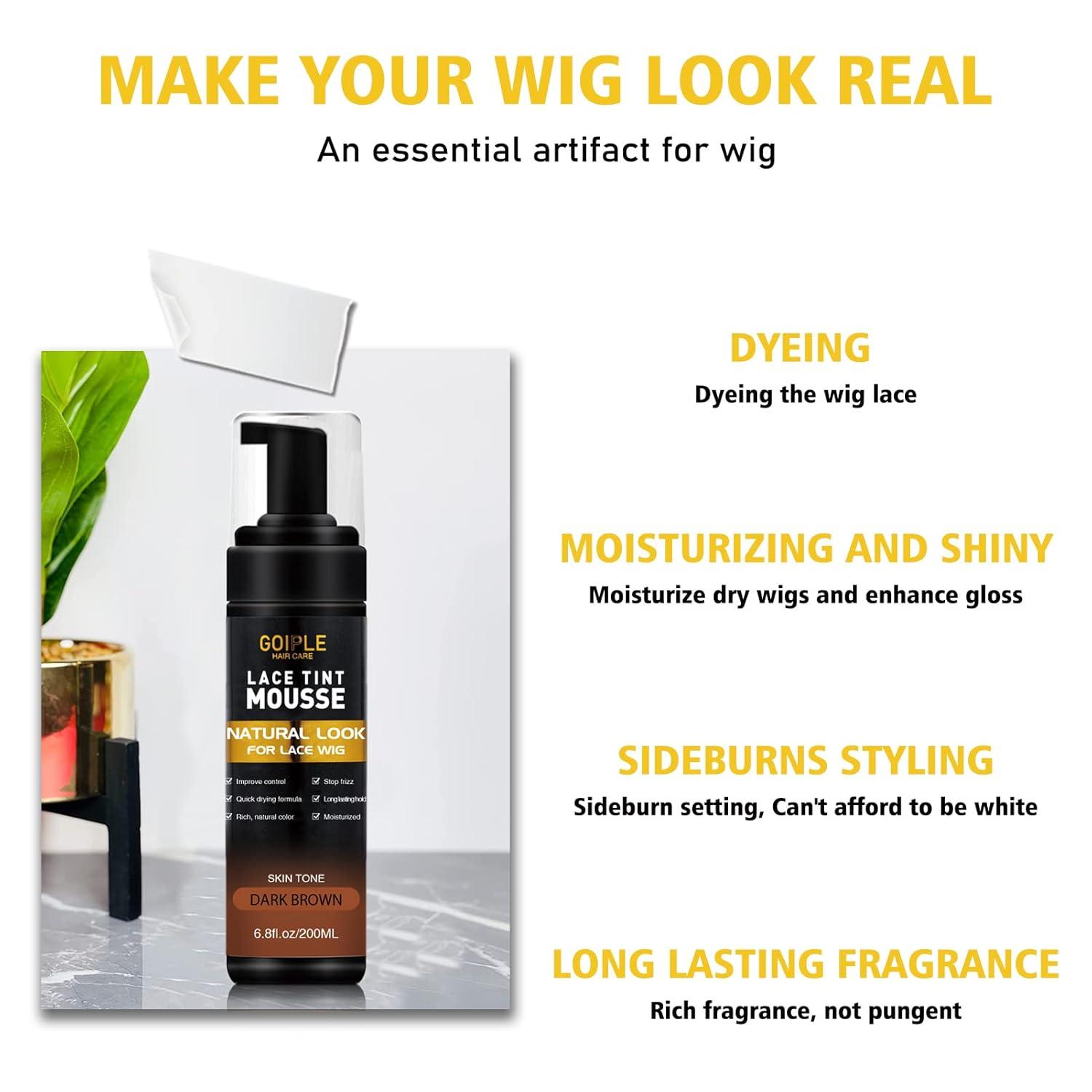 imageLace Tint Melting Hair Mousse 68 fl oz Lace Tint Mousse for Women Hair Wig Lace Wigs Toupees and Hairpieces Natural Finishing Lace Color Lace Tint Mousse for Wigs Melts Lace Foam TintLight BrownDark Brown