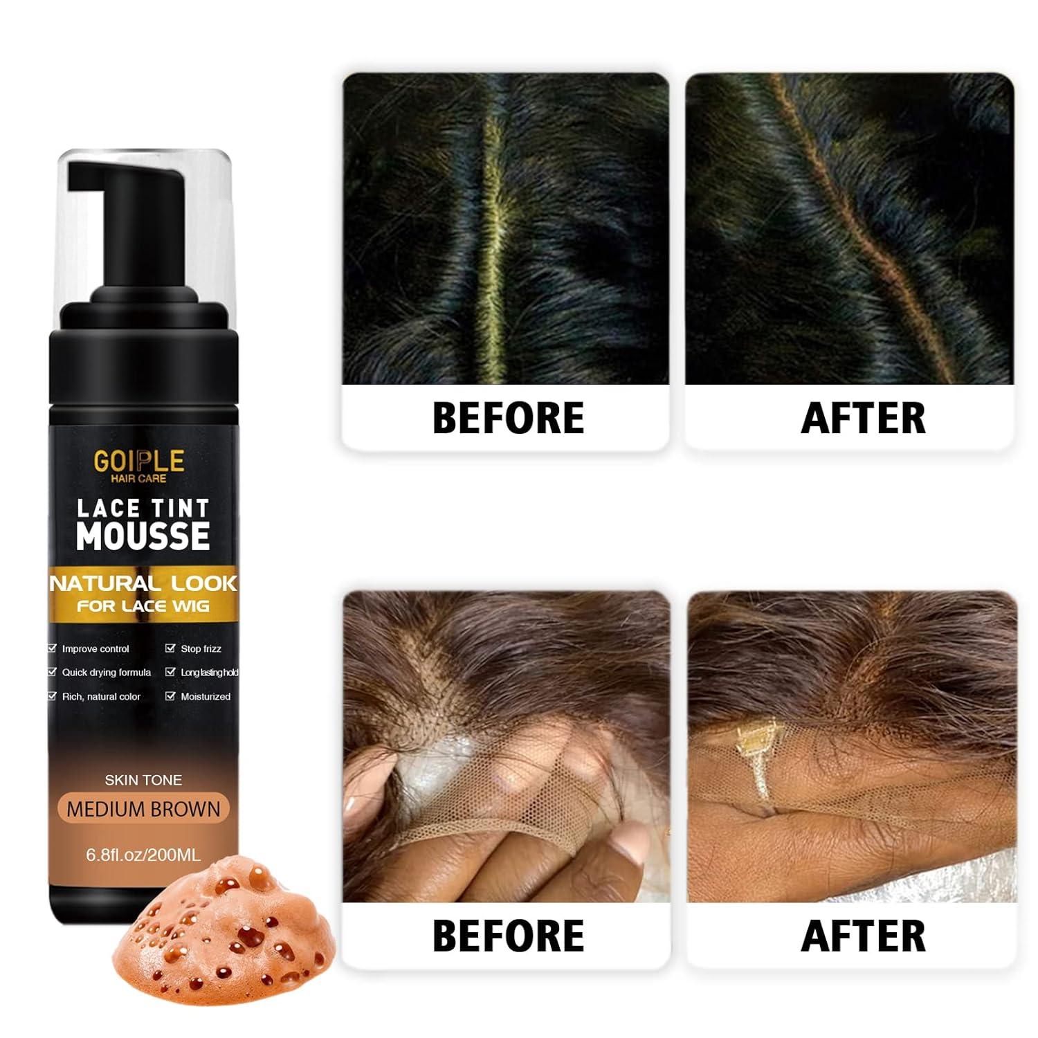 imageLace Tint Melting Hair Mousse 68 fl oz Lace Tint Mousse for Women Hair Wig Lace Wigs Toupees and Hairpieces Natural Finishing Lace Color Lace Tint Mousse for Wigs Melts Lace Foam TintLight BrownMedium Brown