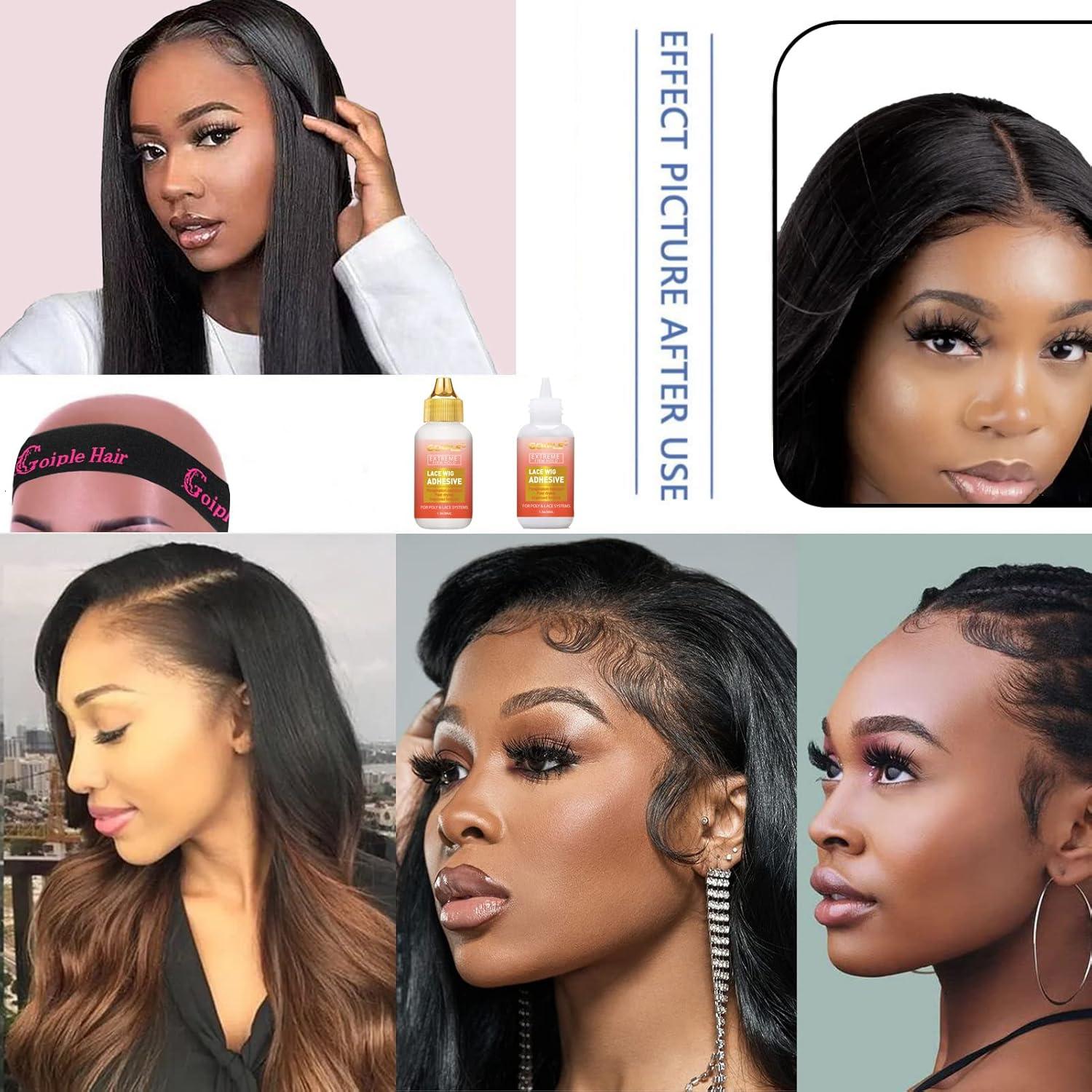 imageWig Accessory Essentials Kit Lace Front Wig Glue amp Remover Wig Caps Elastic Band Hair Wax Stick Edge Control Edge Brush Hair Shear Dermaplanning Razor Tool and Edge Scarf 10PCSwig glue kit6pcs