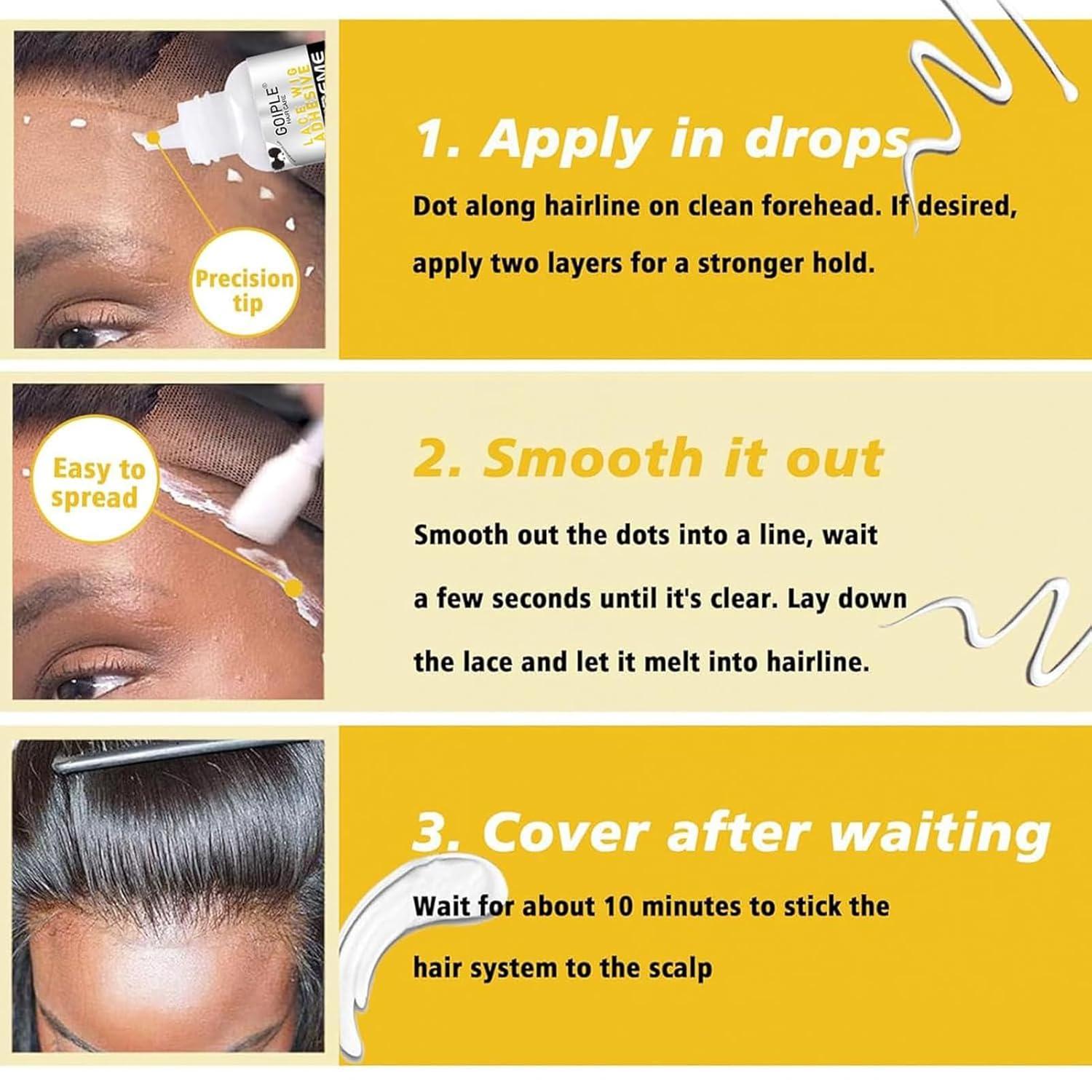 imageWig Glue for Lace Front Lace Wigs 05 OZ Waterproof Lace Front Wig Glue for Wigs Strong Hold Transparent Adhesive for Hair Replacement Invisible Hair Bonding Wig Adhesive 4PCSwig glue2 oz1pc