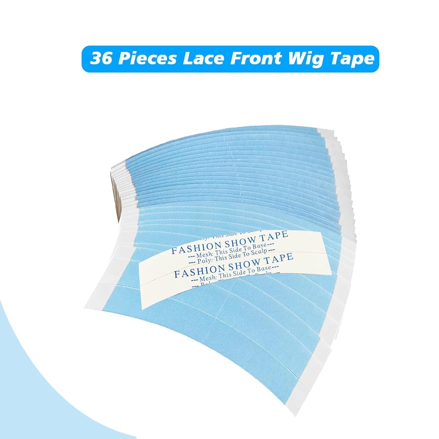 imageWig Tape for Lace Wigs Doublesided Waterproof Lace Tape Adhsive Strips for Lace Front Wig Toupee Hairpiece Tape in Extension Remover Hair Glue Remover Fast Acting Hair Extensions Remover SetBlue36pcs