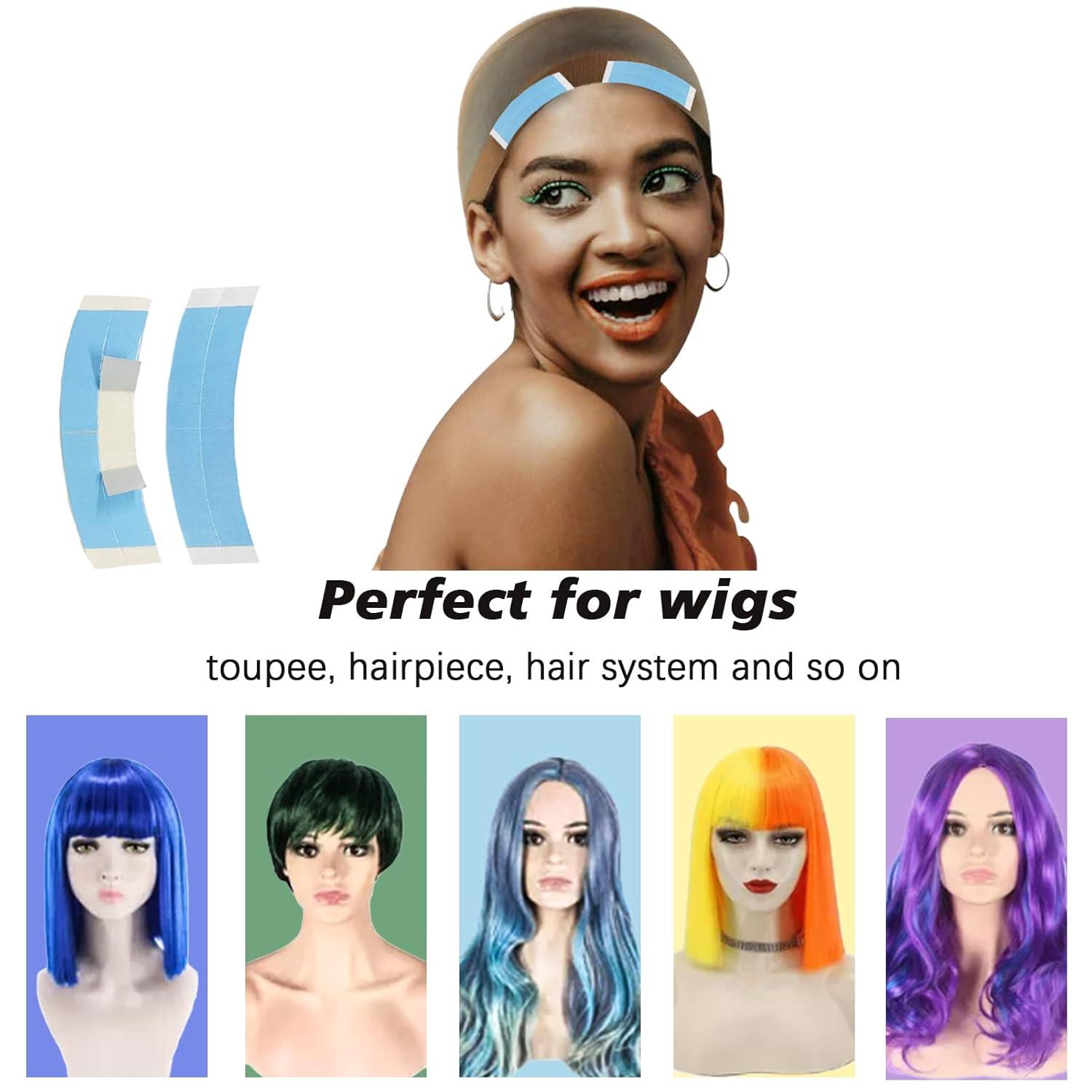 imageWig Tape for Lace Wigs Doublesided Waterproof Lace Tape Adhsive Strips for Lace Front Wig Toupee Hairpiece Tape in Extension Remover Hair Glue Remover Fast Acting Hair Extensions Remover SetBlue36pcs