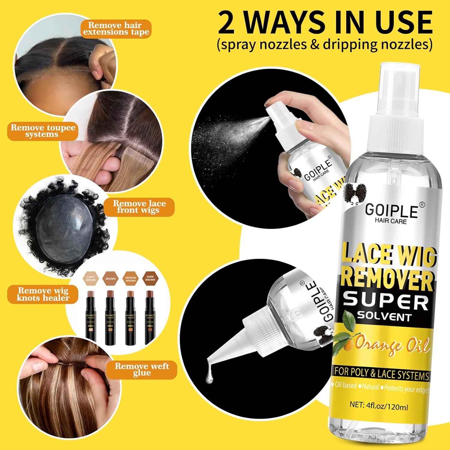 imageWig Tape for Lace Wigs Doublesided Waterproof Lace Tape Adhsive Strips for Lace Front Wig Toupee Hairpiece Tape in Extension Remover Hair Glue Remover Fast Acting Hair Extensions Remover Setwig tape remover set
