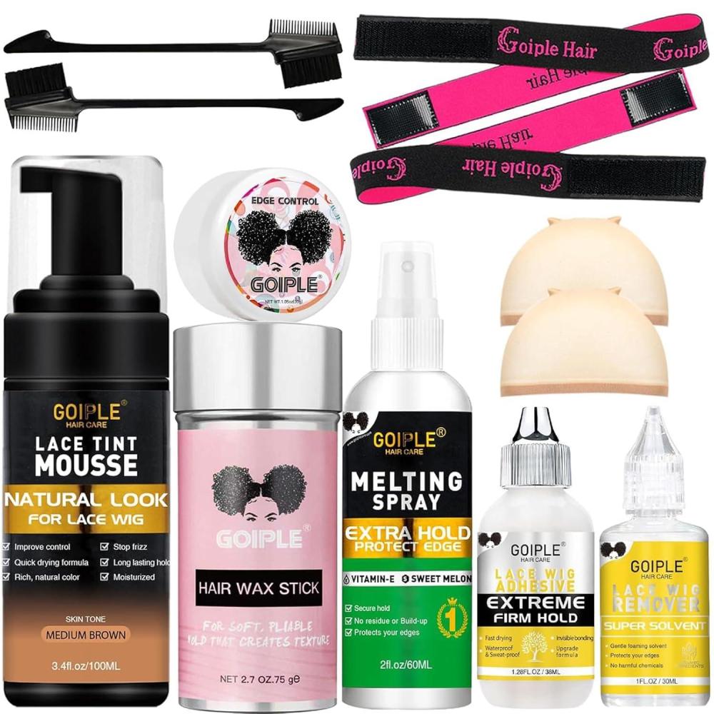 imageMelting Lace Lace Tint Mousse for Women Natural Finishing Color on Wigs Toupees and Hairpieces Wig Glue Tool Set Mocha Medium Brown