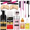 Lace Glue Kit Complete Set with Lace Tint Mousse, Lace Melting Spray Wig Glue for Women’s Wigs and Hairpieces – Wig Installation Kit & Tape in Extension Rmover & Cap (Dark Brown)(Light brown-16pcs)