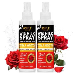 Goiple Wig Milk Spray Wig Spray for Synthetic Hair, Leave-In Conditioner for Hair Wigs, Conditioner ＆ Detangler 2 in 1 Moisturizer, Hydrates & Replenishes Synthetic Wigs Easy Combing (3.4 fl oz)(Rose)