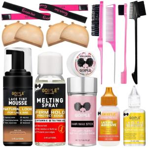 Lace Glue Kit Complete Set with Lace Tint Mousse, Lace Melting Spray Wig Glue for Women’s Wigs and Hairpieces – Wig Installation Kit & Tape in Extension Rmover & Cap (Dark Brown)(Medium Brown)