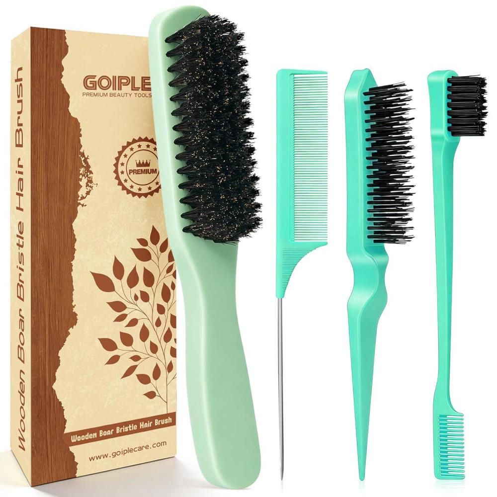 imageSlick Back Hair Brush for Smooth Flyaways Frizz Sleek Ponytail Buns and Edge Baby Hair Hair Comb Edge Brush Teasing Brush Rat Tail Comb Styling Accessories for Girls Kids Women amp Men Green