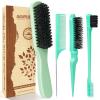 Slick Back Hair Brush for Smooth Flyaways, Frizz, Sleek Ponytail, Buns and Edge Baby Hair | Hair Comb, Edge Brush, Teasing Brush Rat Tail Comb Styling Accessories for Girls, Kids, Women & Men (Green)