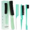 Slick Back Hair Brush for Smooth Flyaways, Frizz, Sleek Ponytail, Buns and Edge Baby Hair | Hair Comb, Edge Brush, Teasing Brush Styling Accessories for Girls, Kids, Women & Men (Green)