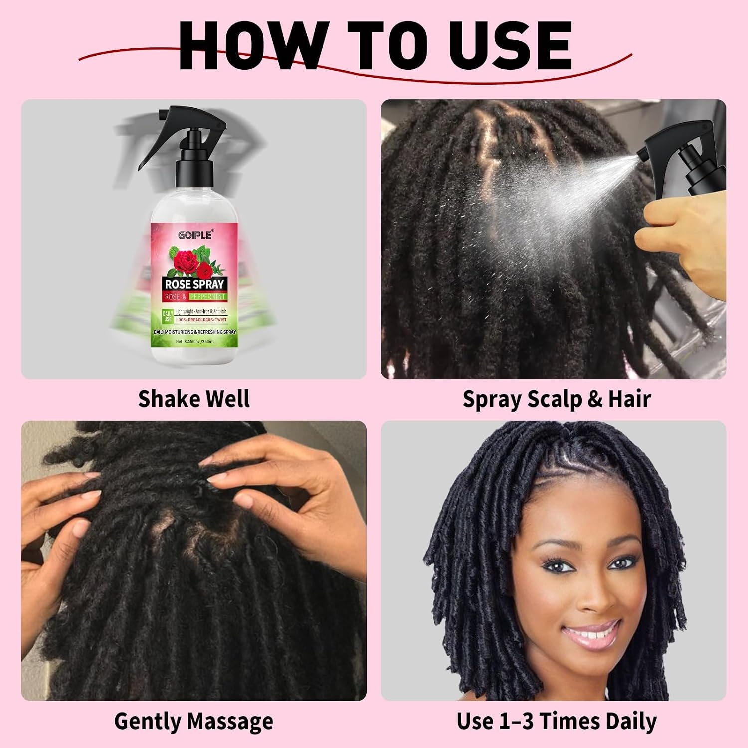 image:imageRose Water for Hair Moisturizing Refreshing Spray for Locs Rose Water and Peppermint Hair Scalp Moisturizer Hydrating Dreadlock Spray to Nourish Prevents Dry Natural Loc Care and Maintenance 250ML