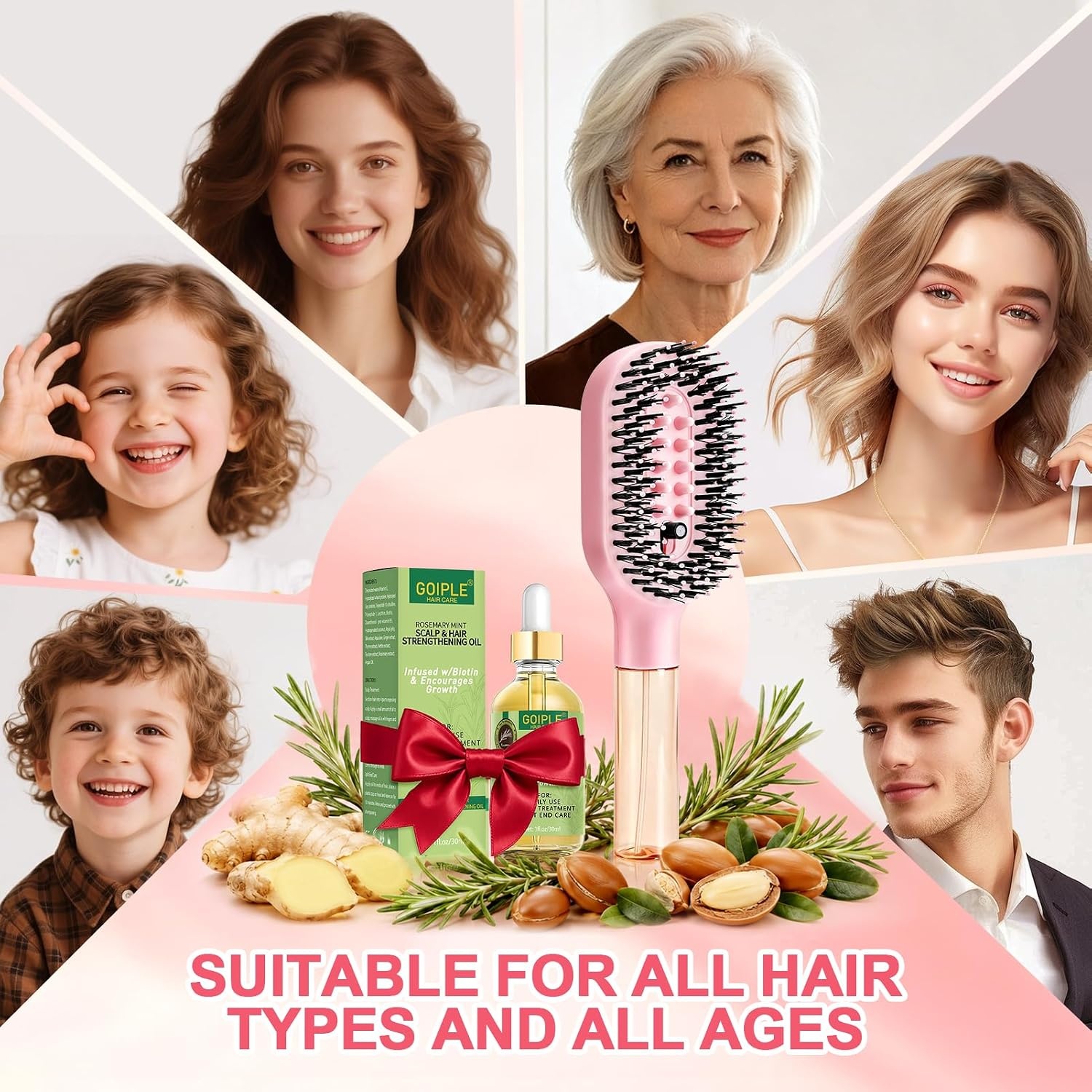 image:image3in1 Hair Brush with Spray Mister Includes Rosemary Oil Detangling Hair Brush with Fine Mist for Wet amp Dry Hair Curly Wavy Straight Short amp Long Hair Manual Aqua Spray Brush NonElectric 50ML