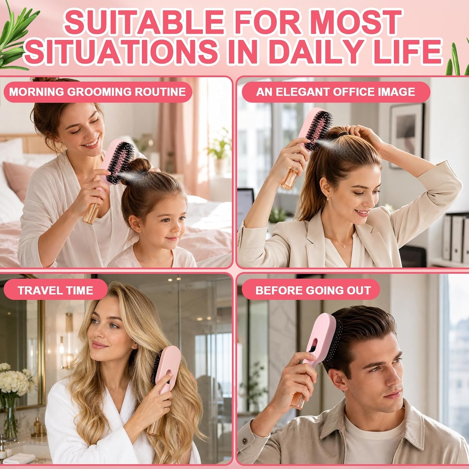 image:image3in1 Hair Brush with Spray Mister Includes Rosemary Oil Detangling Hair Brush with Fine Mist for Wet amp Dry Hair Curly Wavy Straight Short amp Long Hair Manual Aqua Spray Brush NonElectric 50ML
