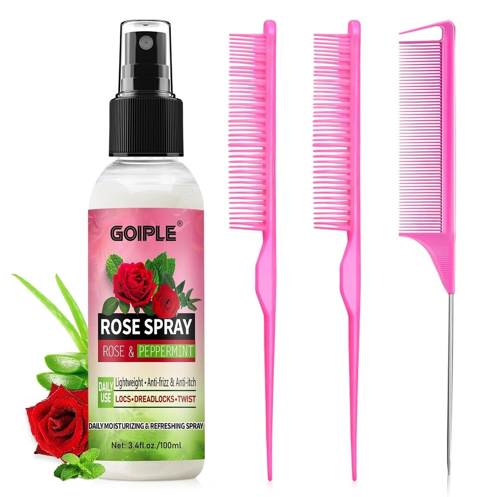 image:image3 Pieces Hair Styling Set Rat Tail CombTeasing amp DoubleSided Edge Brush for Combing Slicking and Detailing Womens Hair Includes Wax Stick for Frizz Pinkpink