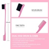 3 Pieces Hair Styling Set – Rat Tail Comb,Teasing & Double-Sided Edge Brush for Combing, Slicking, and Detailing Women’s Hair, Includes Wax Stick for Frizz (Pink)(brush set-pink-4pcs)