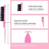 3 Pieces Hair Styling Set – Rat Tail Comb,Teasing & Double-Sided Edge Brush for Combing, Slicking, and Detailing Women’s Hair, Includes Wax Stick for Frizz (Pink)(brush set-pink-4pcs)